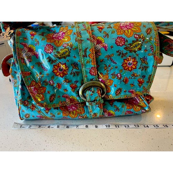 Kalencom Laminated Diaper Buckle Bag Turquoise Pink Gypsy Wildflower - Picture 2 of 10
